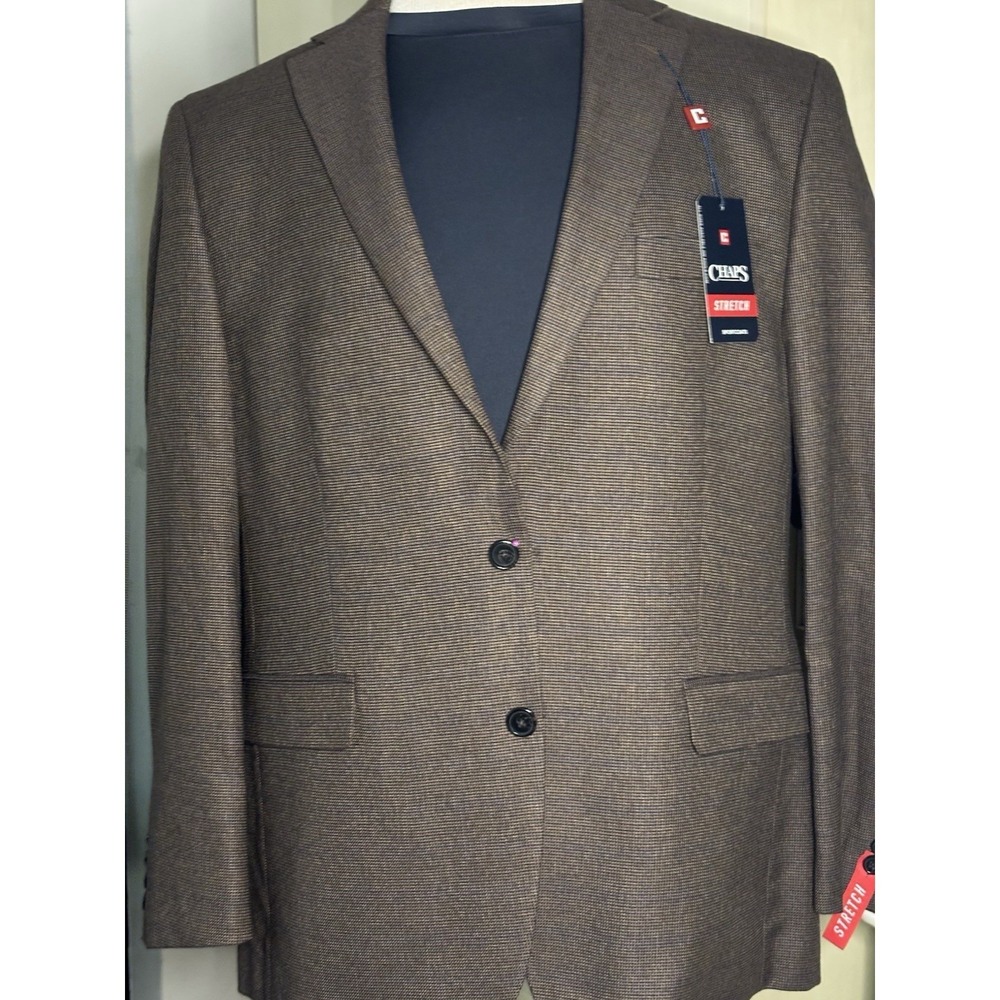 Chaps Stretch Caney Brown Plaid Sport Coat, Men's 44 REG NWT